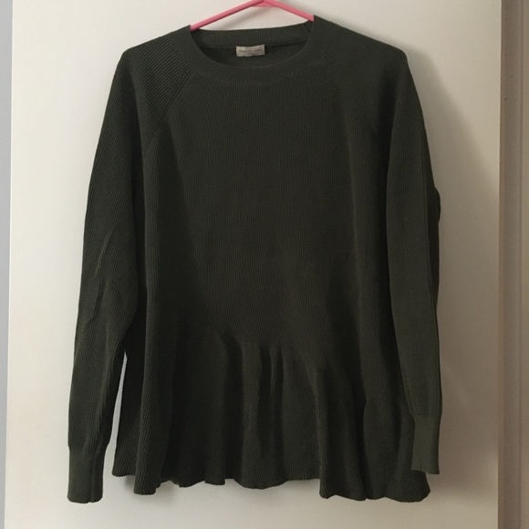 DRIES VAN NOTEN Olive Green Ribbed Cotton Peplum Hem Sweater M - Picture 4 of 8